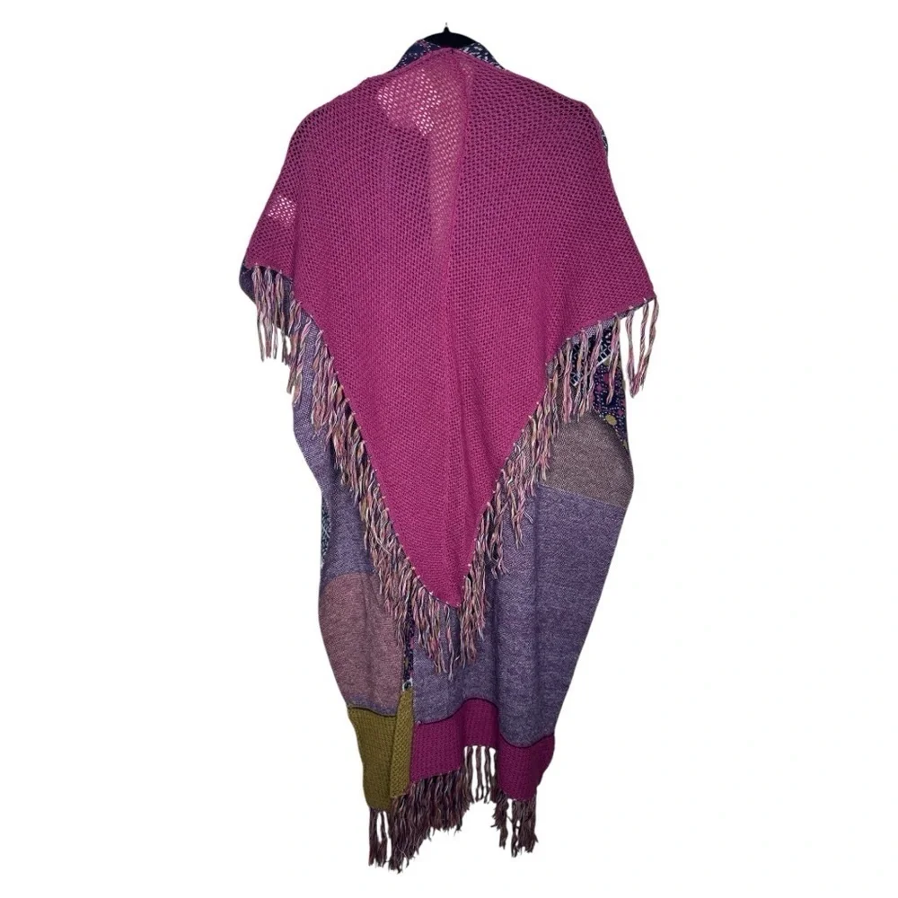 Anthropologie Angel of the North Patchwork Fringe Wrap Poncho Shawl One Size